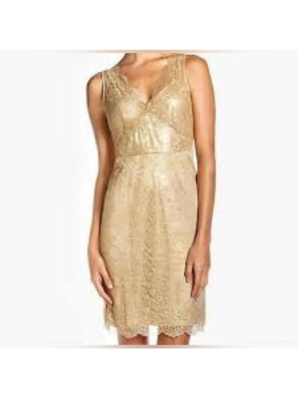 NEW BCBG Max Azria Lynette Size 8 Lace Sheath Dress Gold Sleeveless Metallic